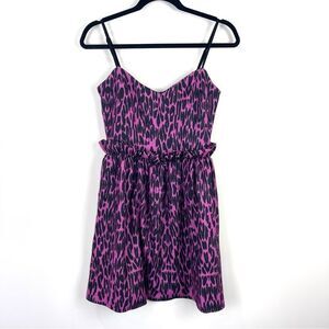 ASOS Women's Sleeveless Pink Black Animal Print Frill Waist Mini Dress Size 2